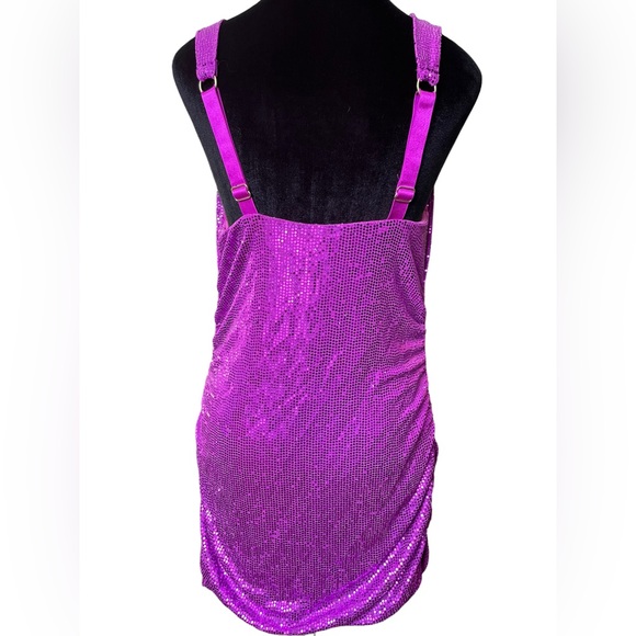 Urban Outfitters Dua Cowl Neck Purple Sequin Glitz Glam Bodycon Mini Dress - Picture 7 of 9